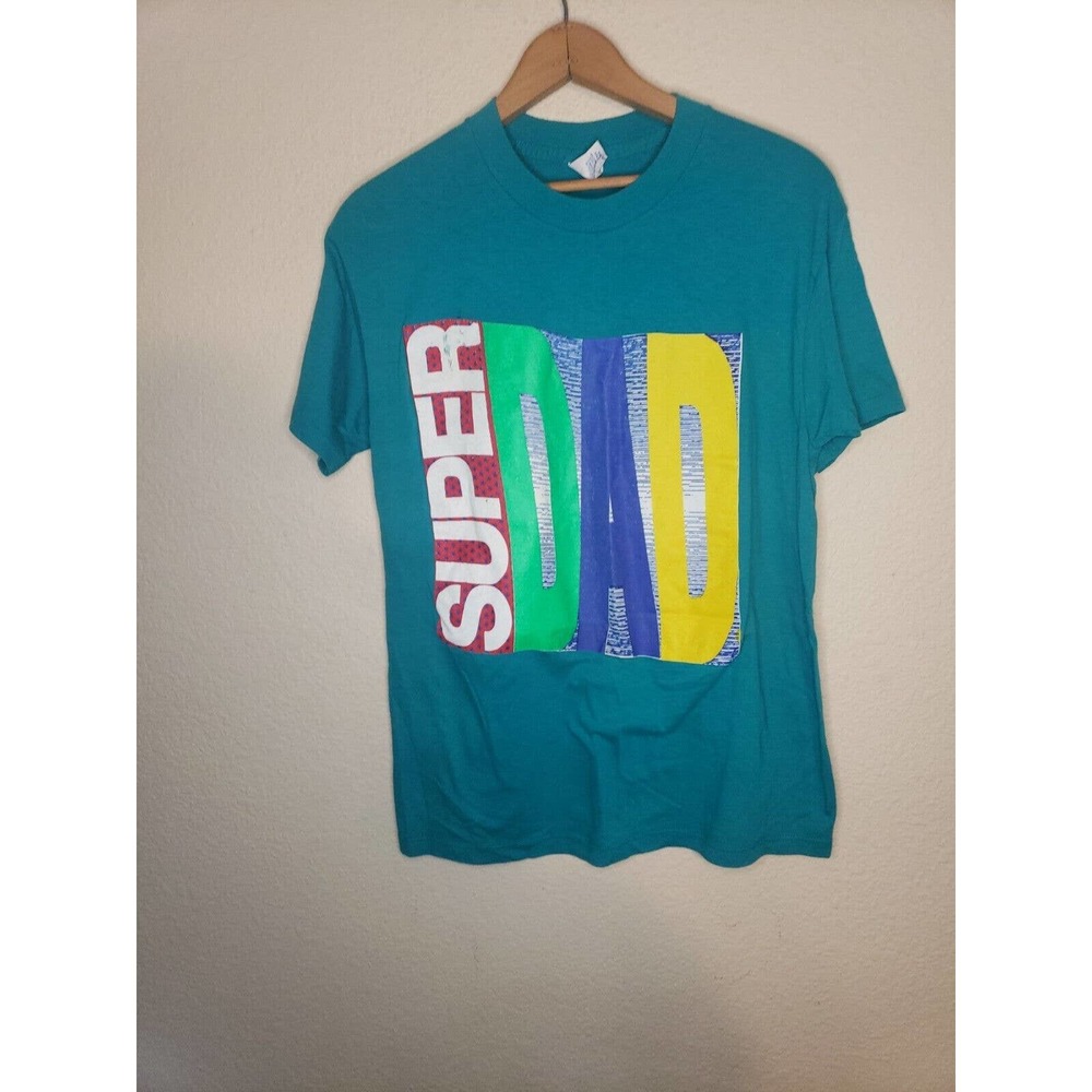 Super Dad Tshirt Vintage Single Stitch Blue MEDIUM 80S 90S